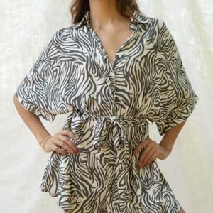 Lilyful Zebra Print Belted Romper